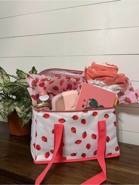 Strawberry Print Insulated Tote with Gifts